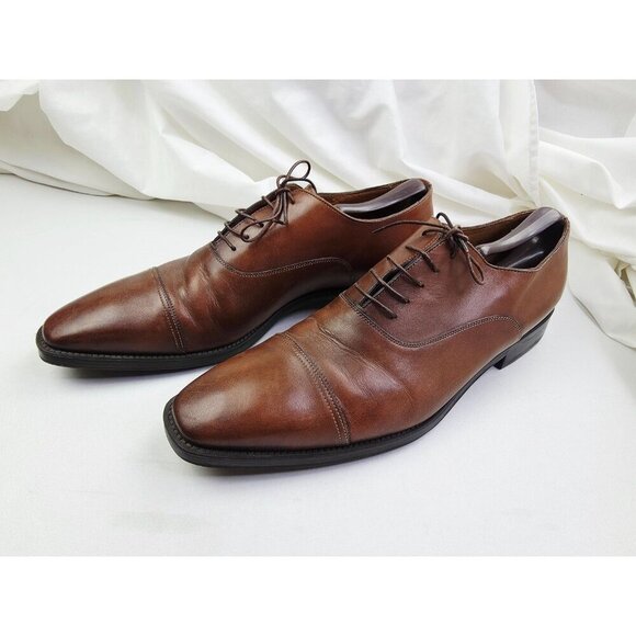 Santoni Size 12 Mens Walnut Brown Leather Lace Up Brogue Shoes Made In Italy main image 6